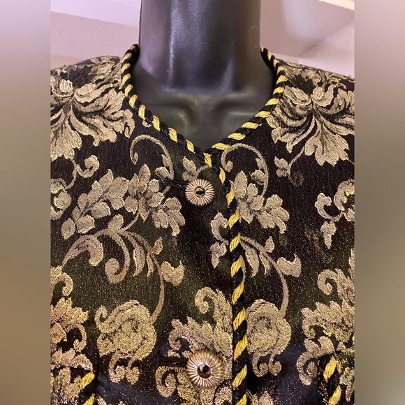 Vtg Evan Picone Lord & Taylor BLACK & GOLD  Jacquard Brocade BLAZER Jacket Sz 8 - Picture 5 of 8